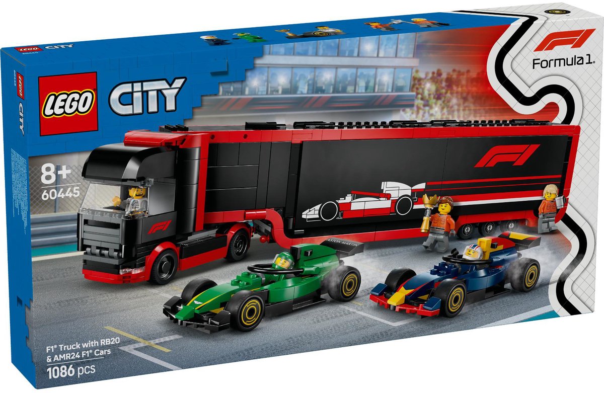 LEGO City F1 truck met RB20 en AMR24 F1® auto's - 60445
