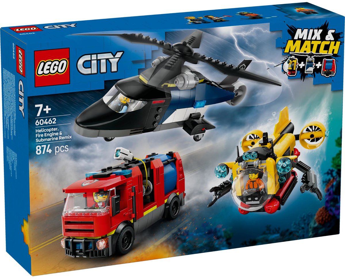 LEGO City  Helikopter, brandweerauto en onderzeeër remix - 60462