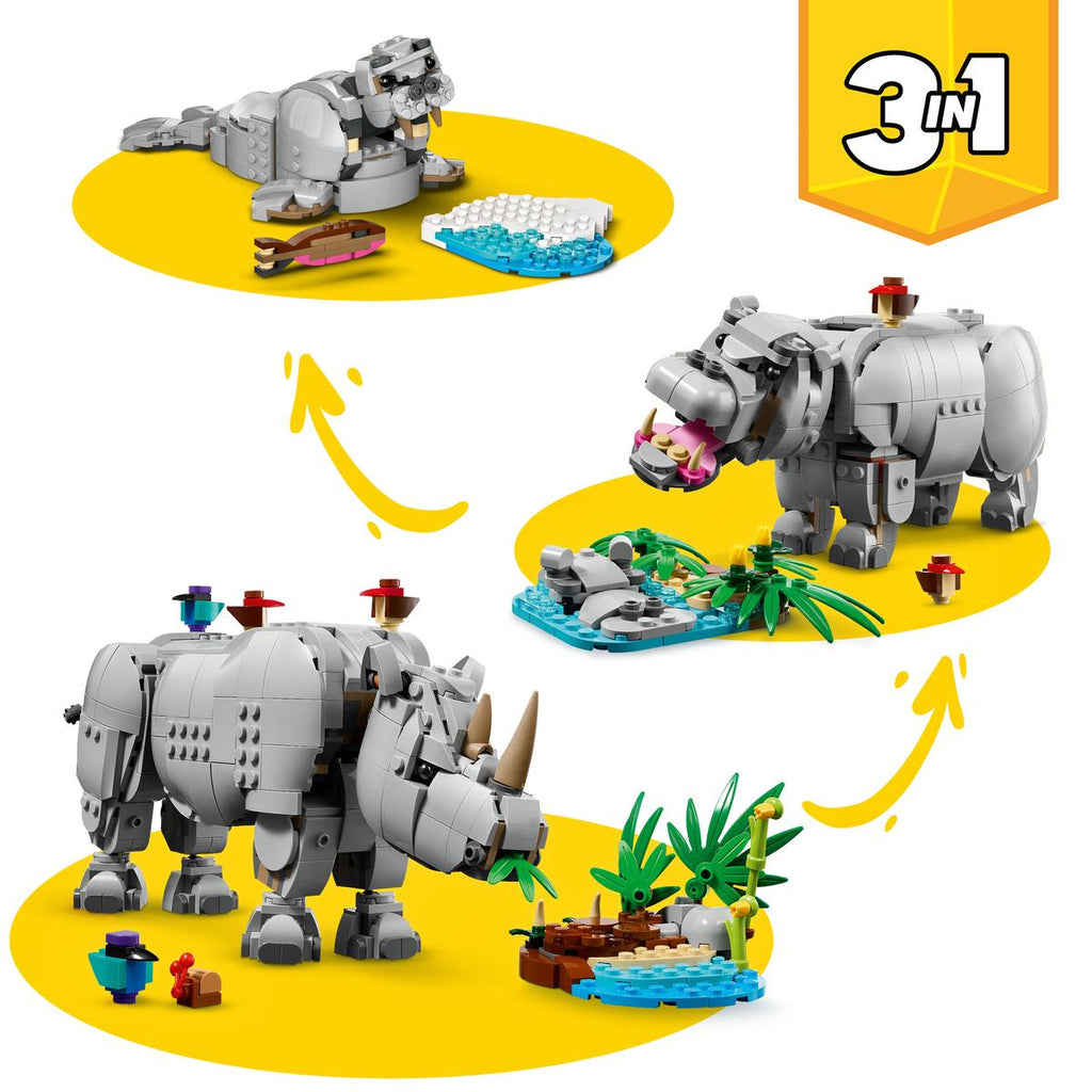 LEGO Creator 3-in-1 Wilde dieren: machtige neushoorn met vogels - 31171