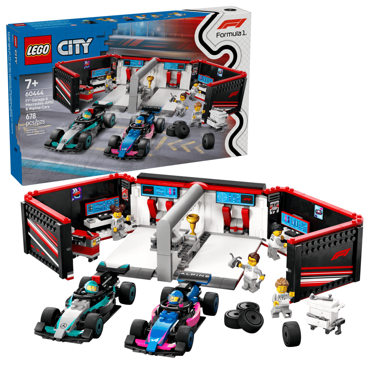 LEGO City F1 garage met Mercedes-AMG en Alpine auto's - 60444