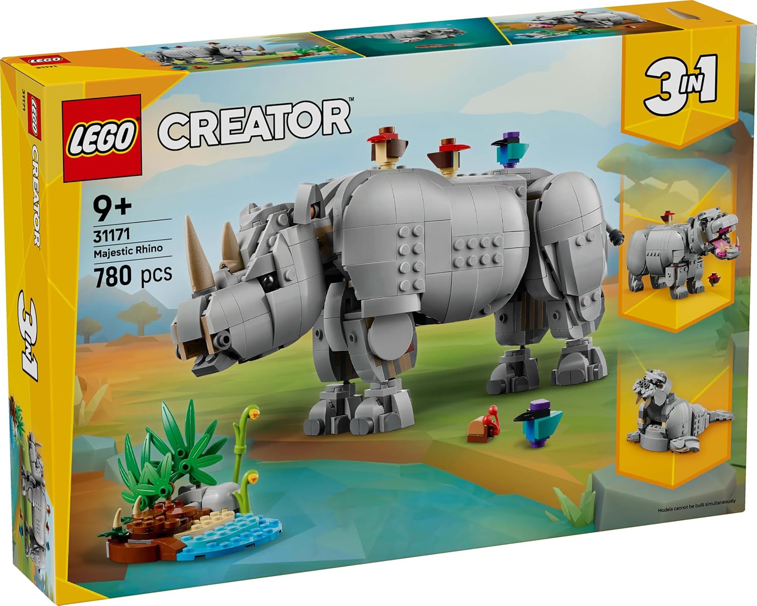 LEGO Creator 3-in-1 Wilde dieren: machtige neushoorn met vogels - 31171