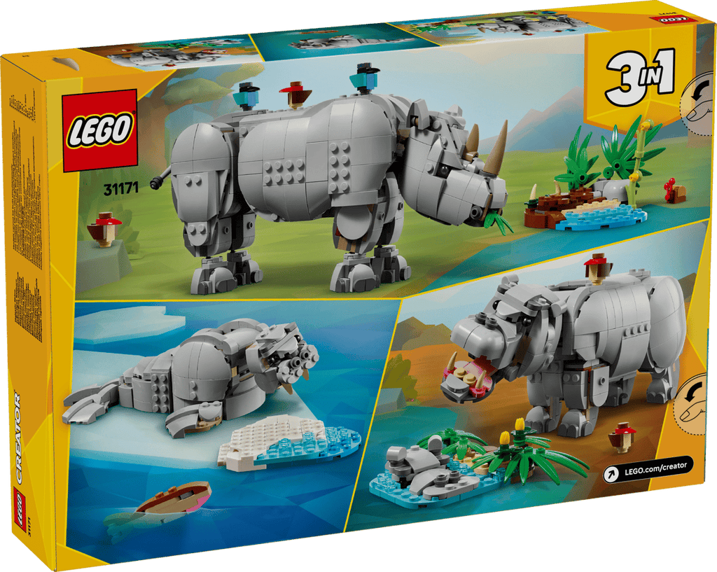 LEGO Creator 3-in-1 Wilde dieren: machtige neushoorn met vogels - 31171