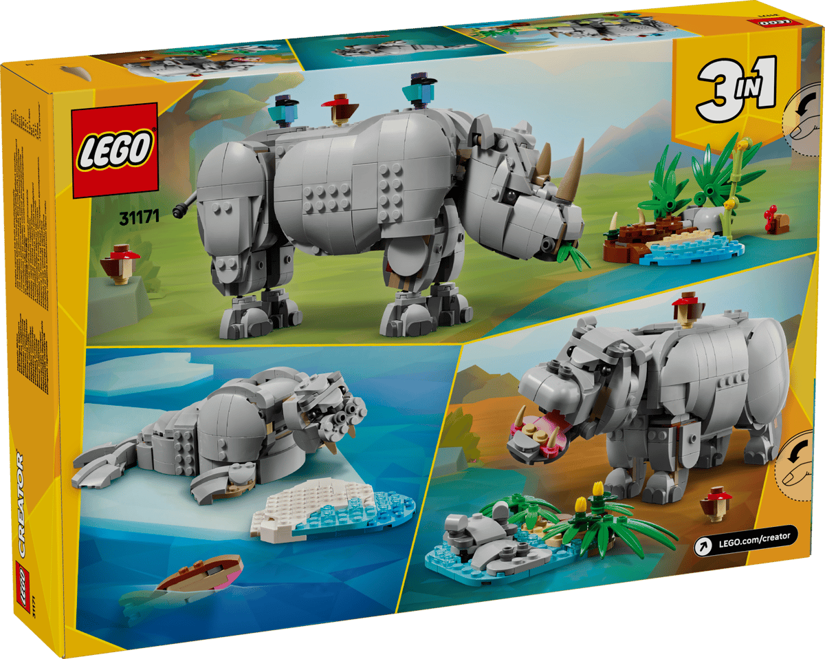 LEGO Creator 3-in-1 Wilde dieren: machtige neushoorn met vogels - 31171
